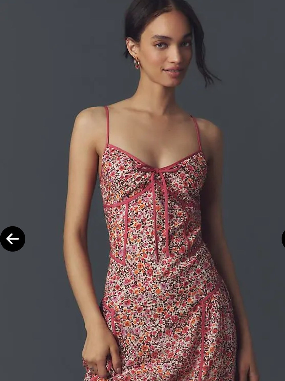 Anthropologie Pink Floral Cami Slip with Tie Front
